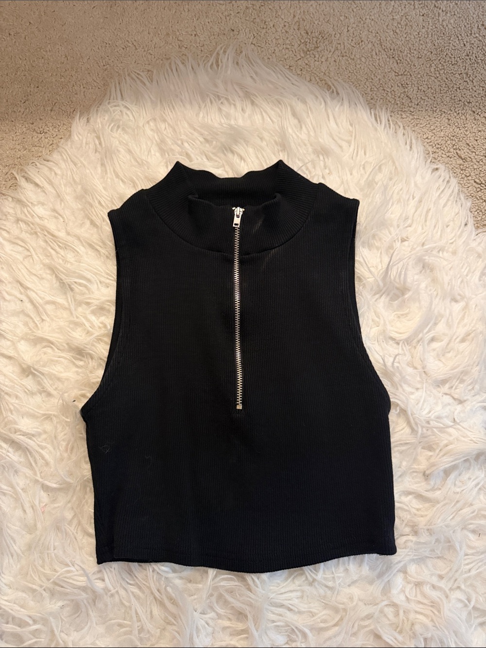Zara Black Zip Mock Neck Crop Top Small Size